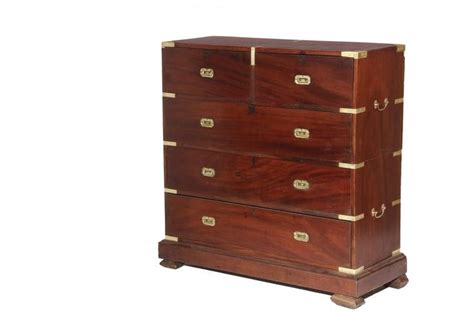 Campaign Chest 19th C Two Part British Made Chest In Brass Bound Solid Mahogany With Flush