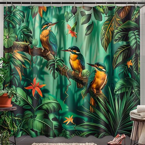 Jungle Paradise Shower Curtain Vibrant Rainforest Scene With Exotic