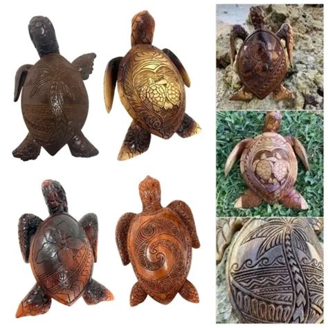 Statue Hand Carved Sculptures Figurine Hawaiian Sea Turtle Wood Carving