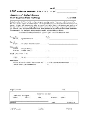 Fillable Online Linnbenton NAME LBCC Graduation Worksheet 2009 2010 ID