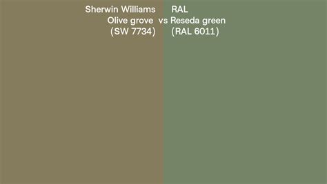 Sherwin Williams Olive Grove Sw 7734 Vs Ral Reseda Green Ral 6011