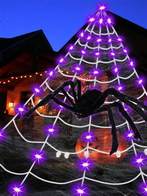 Flyowl Spider Web Halloween Decorations Outdoor Lights 125 Purple Led