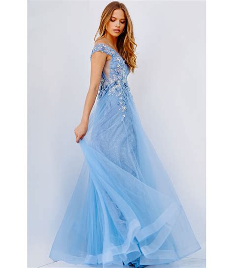 Robe Off Shoulder En Tulle Bleu Ciel Mirage