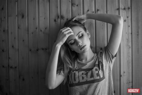 Wallpaper Viktor Kobzev Model Monochrome T Shirt Closed Eyes