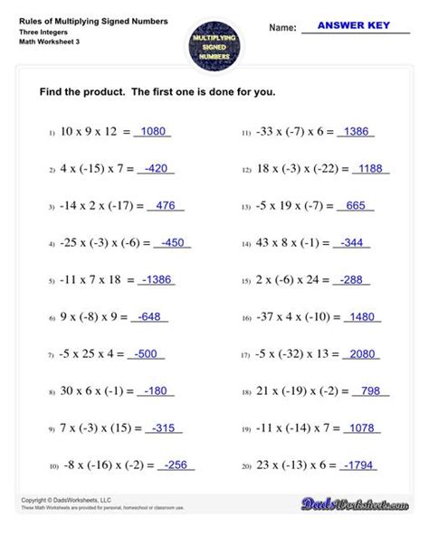 Multiplying Signed Numbers Worksheets Library