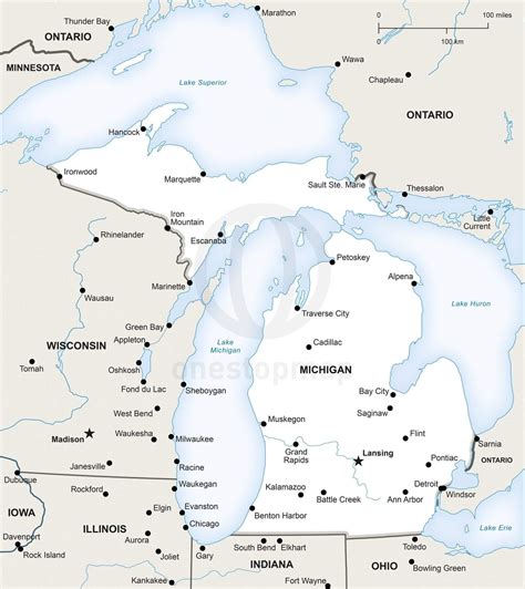 Vector Map of Michigan political | One Stop Map