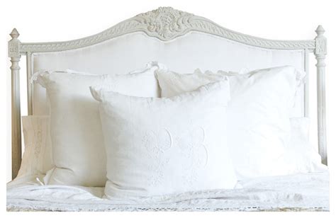 Louis Xvi French Country White Cotton Upholstered Headboard Queen