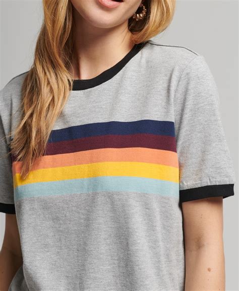 Womens Organic Cotton Vintage Cali Stripe Ringer T Shirt In Light