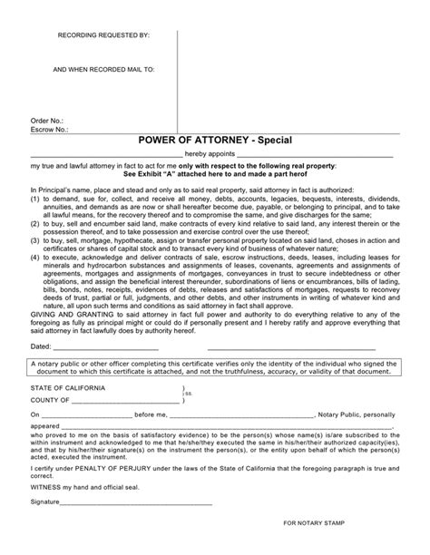 General Power Of Attorney California Template