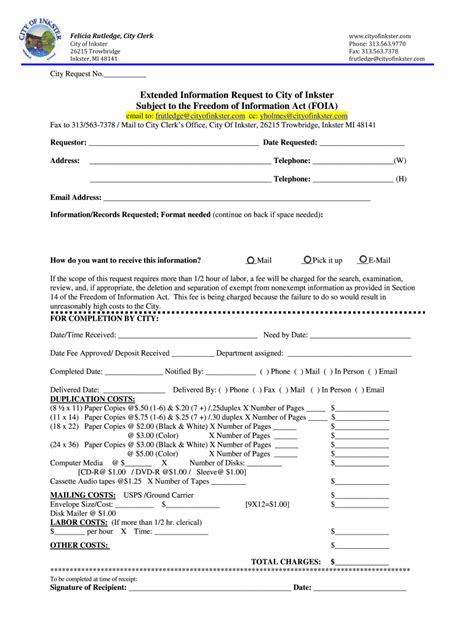 MI FOIA Request Form City Of Inkster Fill And Sign Printable