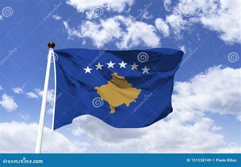 Flag Of Kosovo Mockup Fluttering Under A Blue Sky Stock Image Image