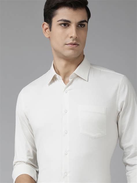 Buy Van Heusen Men Cream Coloured Textured Slim Fit Pure Cotton Formal Shirt Shirts For Men