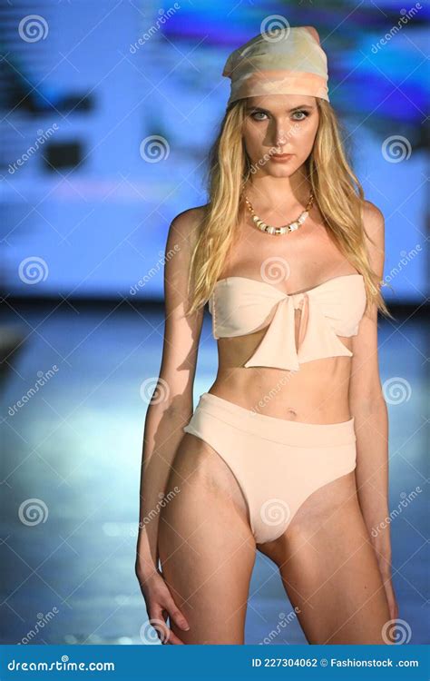 A Model Walks The Runway For Almost Naked Swim Show Editorial Photography Image Of Miami