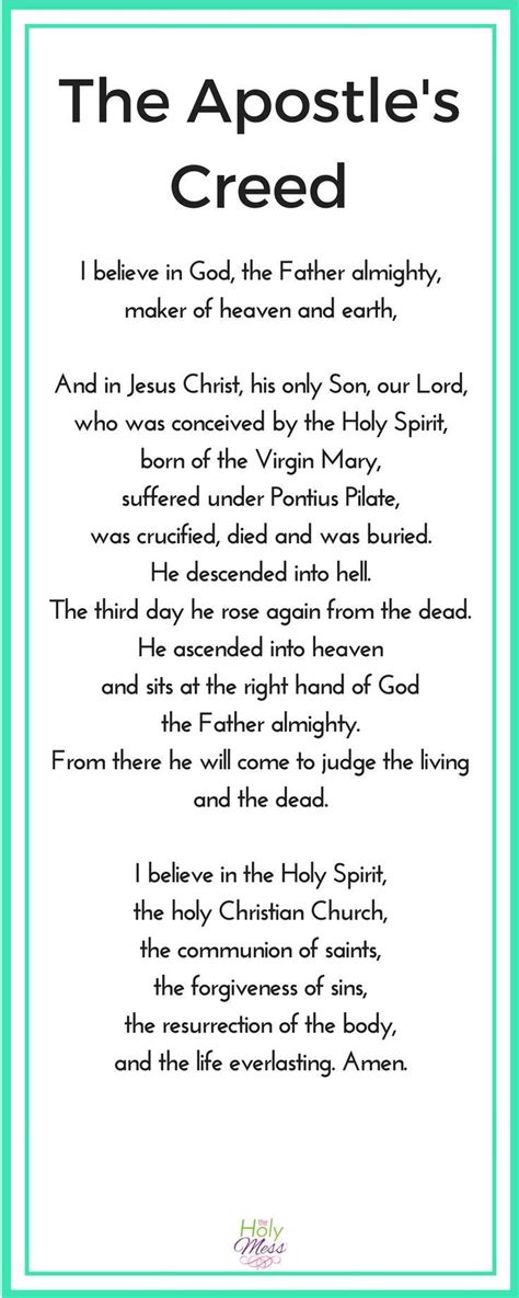 Free Printable Apostles Creed Prayer