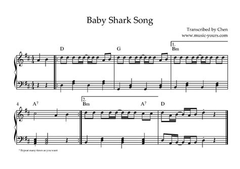 Baby Shark Song Piano Sheet Music โน้ตเปียโน