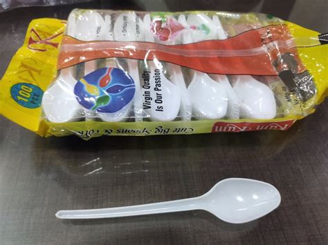 100 Pcs White Plastic Disposable Spoon For Event And Party Supplies At