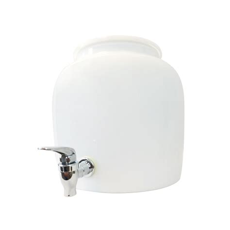 Premium Solid White Porcelain Water Crock Dispenser Wood Counter