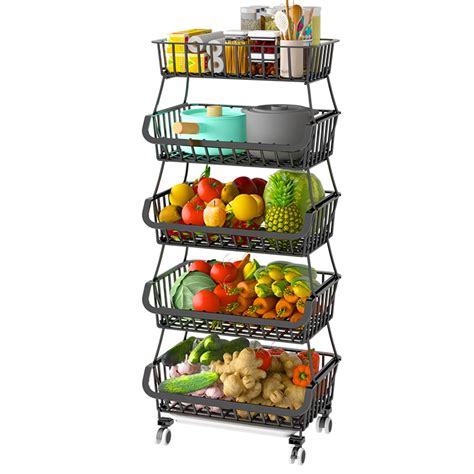 Buy FANWU 5 Tier Fruit Basket Stand And Vegetable Storage Cart Wire