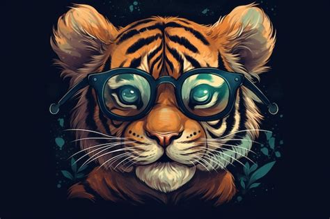 Premium AI Image | A tiger with glasses on it