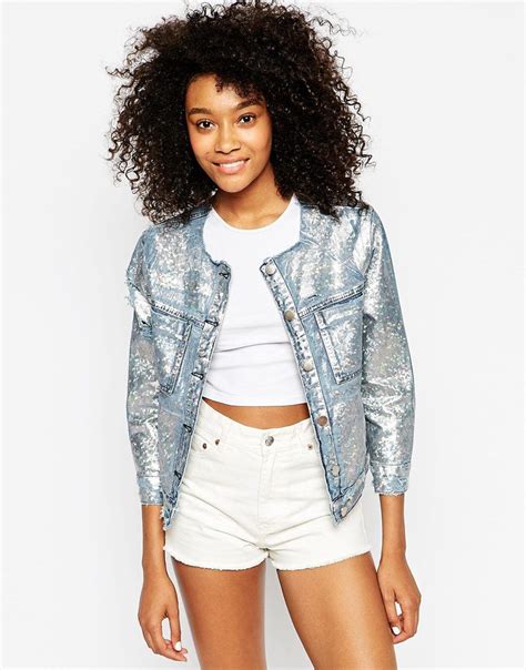 Asos Veste En Jean Sans Col à Imprimé Asos Pickture