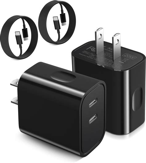 Dual Usb C Charger Block 2pack 20w 2 Port Fast Usb C Power Adapter Wall Charger Plug With 6ft