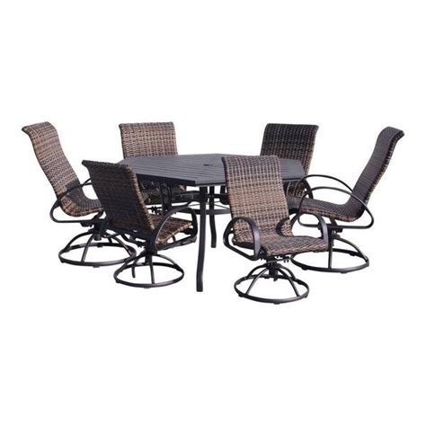 Courtyard Casual Santa Fe 7 Piece Hexagon Aluminum Outdoor Dining Set In Java With 60 In