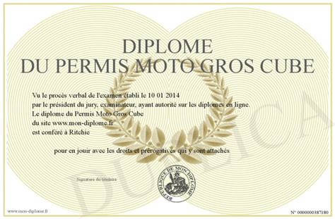 Diplome Du Permis Moto Gros Cube