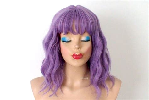 Lavender Wig 16 Wavy Hair Wig Heat Friendly Synthetic Etsy