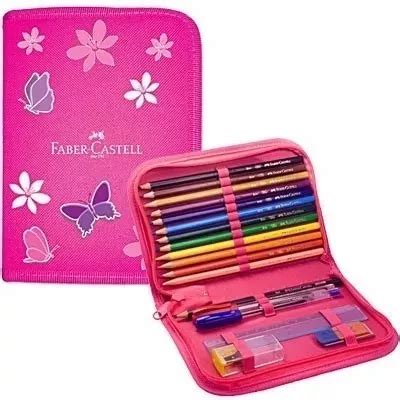 Estojo Escolar Borboleta Rosa Faber castell Kit De Lápis