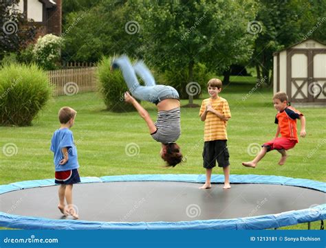 Kids On Trampoline Stock Image Image Of Bonding Jump 1213181