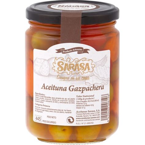 Comprar Aceitunas Gazpachas Frasco 240 G Neto Escurrido SARASA