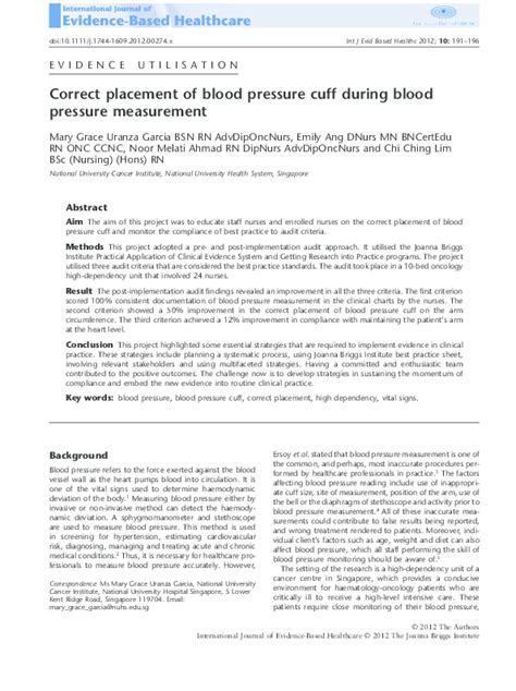 (PDF) Correct placement of blood pressure cuff during blood pressure ...