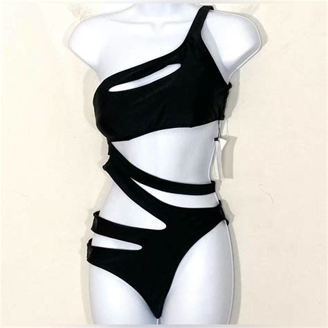 Womens Strappy One Shoulder Monokini Kinky Clothes Cutie Clothes