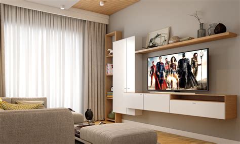 L Shaped Tv Unit Design With Cabinets