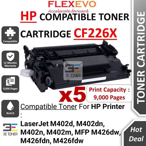 5 Units Compatible Hp Cf226x 226 26x Premium Toner For M402d M402dn M402n M402m Mfp M426dw