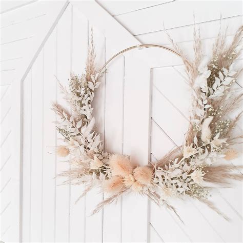 Dried Flower Wreath Gold hoop wreath white indoor wreath | Etsy