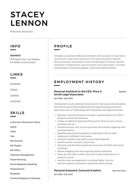 Personal Assistant Resume Writing Guide Templates Pdf