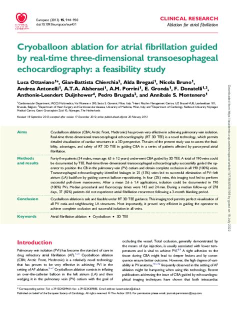 Pdf Cryoballoon Ablation For Atrial Fibrillation Guided By Real Time Three Dimensional