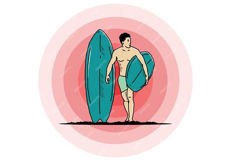 Premium Vector The Shirtless Man Holding Surfboard Illustration