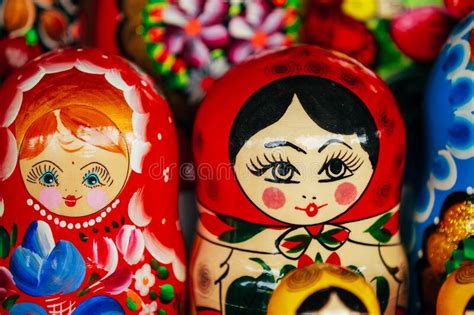 Colorful Russian Nesting Dolls Matreshka Matrioshka At Market Editorial