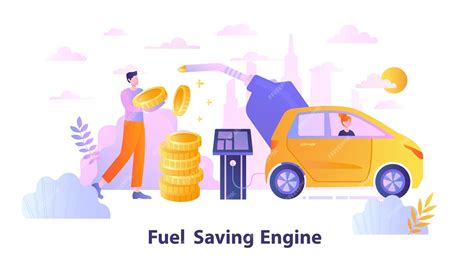 Premium Vector | Male character is using car with fuel saving engine ...