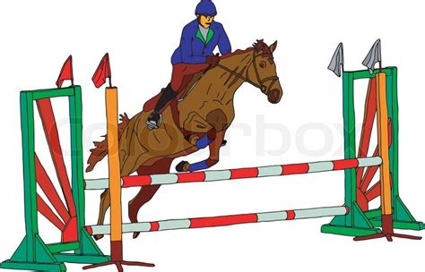 Horse jumping with rider on white background | Stock Vector | Colourbox