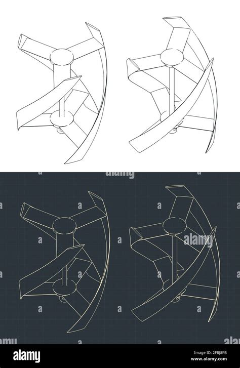 Ilustración vectorial estilizada de los planos de un aerogenerador de