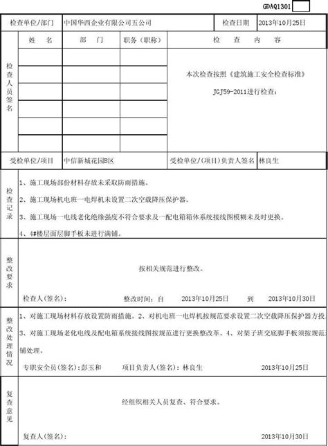 安全检查和整改记录word文档免费下载文档大全