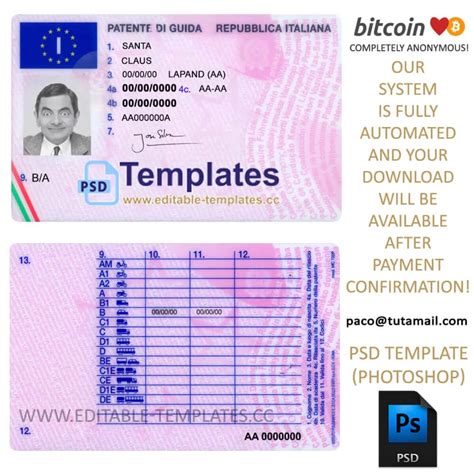 Italy Driving Licence Template Editable Templates