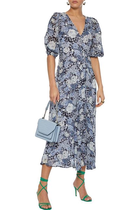 Ganni Floral Print Crepe Midi Dress The Outnet