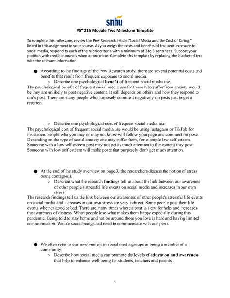 Psy Module Two Milestone Template As You Weigh The Costs And