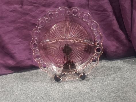 Vintage Old Colony Lace Edge Open Lace Pink Grill Plate