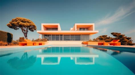 Premium AI Image | Large Modern villa Beautiful Swimming Pool Surrounded