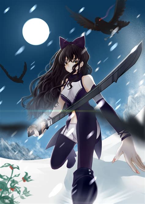 1girl Bird Blackhair Blacklegwear Blakebelladonna Bow Crow Fullmoon Hairbow Highres Long